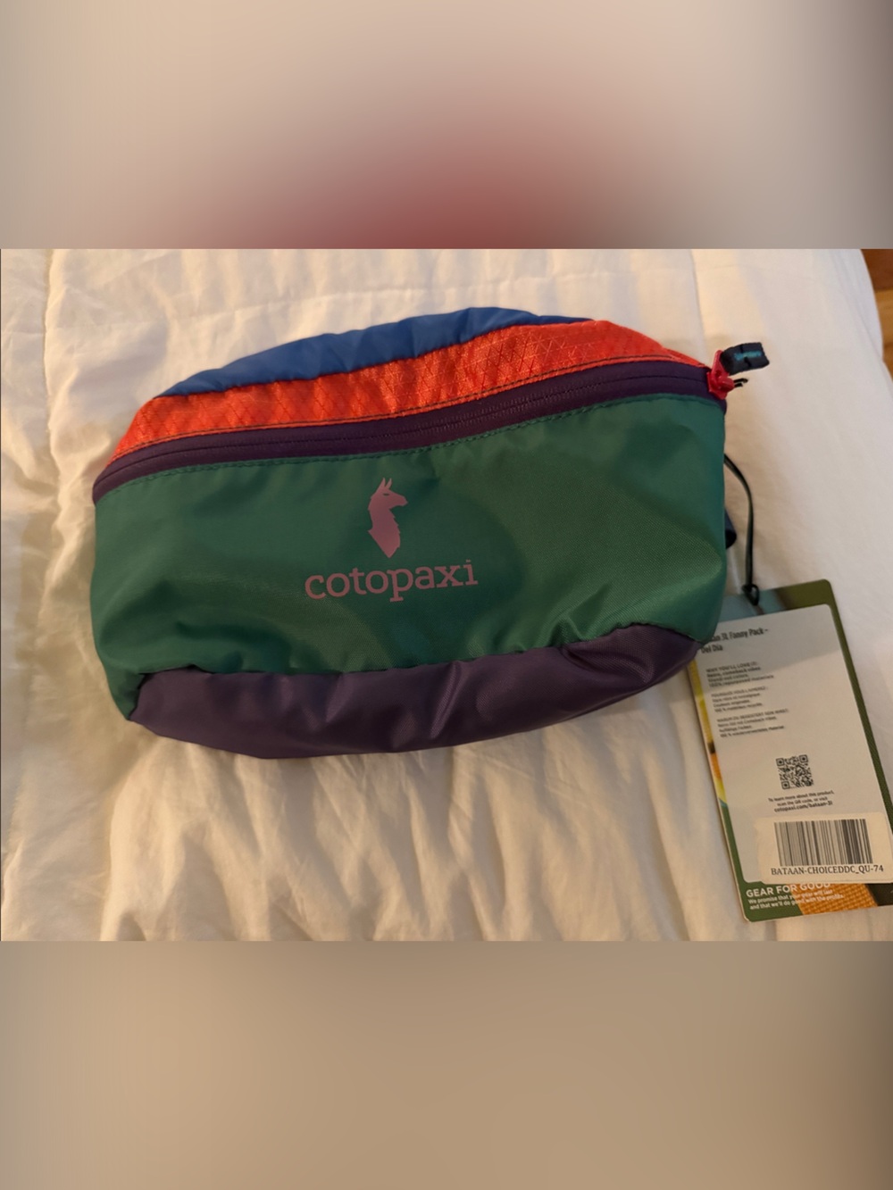 cotopaxi Green Purple Blue Colorblock Waist Pack with Red Trim